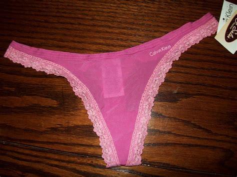 Nwt Calvin Klein Nylon W Lace Trim Thong Panties Rose Pink D3063 S M L