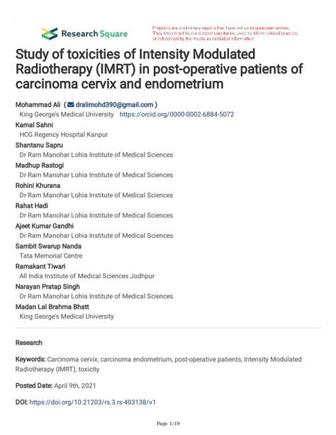 Pdf Carcinoma Cervix And Endometrium Radiotherapy Imrt In Dokumen