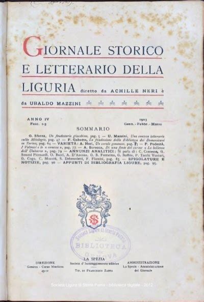 Giornale Storico E Letterario Della Societ Ligure Di Storia Patria