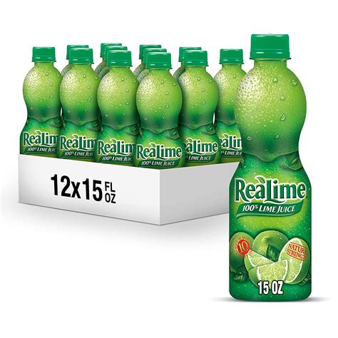 Realime 100 Lime Juice 15 Fl Oz Bottle Pack Of 12 Made With Lime