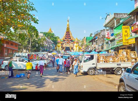 Yangon Myanmar February The Busy Market In Front Of The