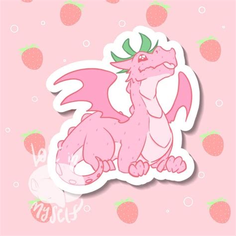 Strawberry Dragon Sticker Kawaii Aesthetic Etsy