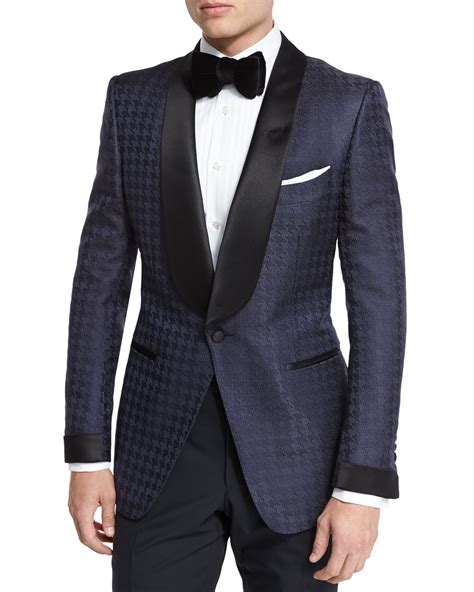 Tom Ford O Connor Base Houndstooth Jacquard Navy Dinner Jacket Flawless Crowns