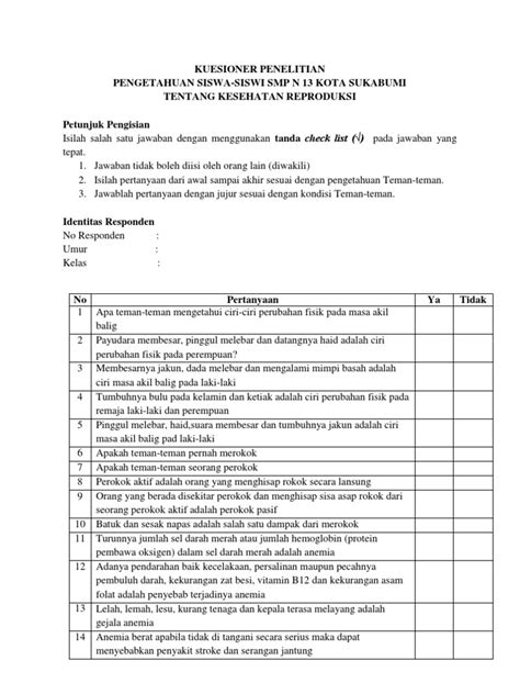 Detail Contoh Kuesioner Penelitian Kesehatan Koleksi Nomer 6