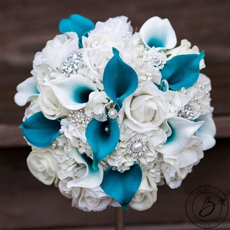 Teal Wedding Bouquet Calla Lily Bridal Bouquet Hydrangea