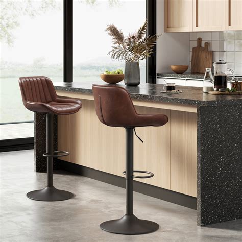 Art Leon Set Of Modern Counter Bar Stools Rustic Faux Leather