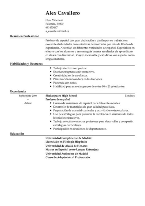 Modelo De Resume Para Trabajo