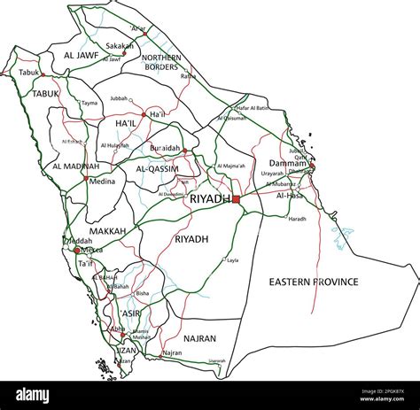 Saudi Arabia Road And Highway Map Vector Illustration Stock Vector