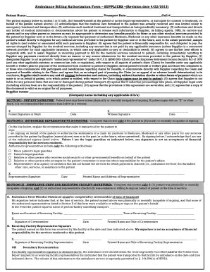 Fillable Online Ambulance Billing Authorization Form Fax Email Print