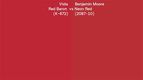 Vista Red Baron K 672 Vs Benjamin Moore Neon Red 2087 10 Side By Side Comparison