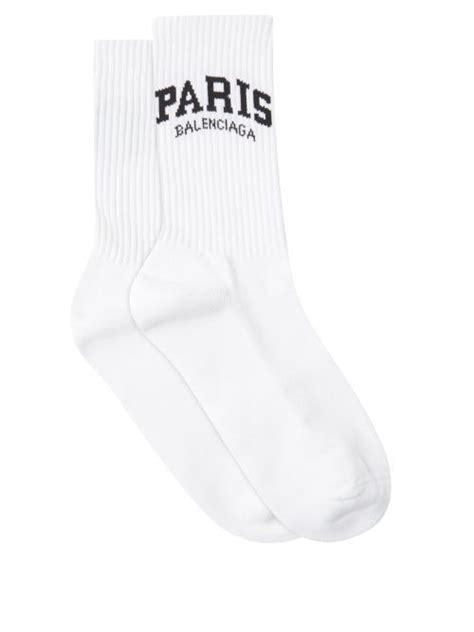 Balenciaga Paris Jacquard Logo Cotton Blend Socks Mens White