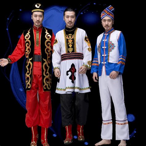 Chinese National Costumes For Men Sinkiang Clothing National Dance