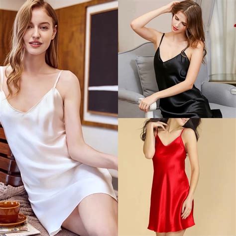 Silk Dress Women S Lingerie Plain Sleepwear Satin Nightdress Pajama Daster NightWear Shopee
