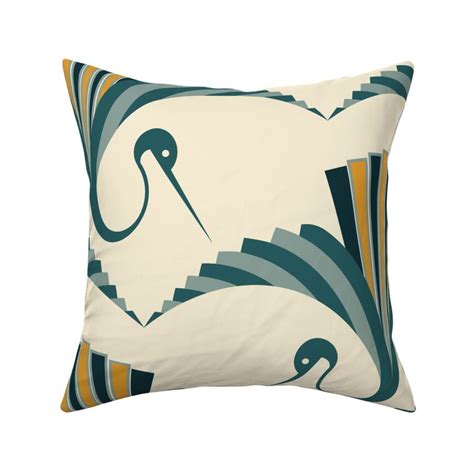 Large Scale Art Deco Crane Neutral Fabric Spoonflower