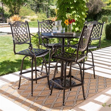 Noble House Willow 5 Piece Cast Aluminum Circular Outdoor Patio Bar Height Bistro Set 15146