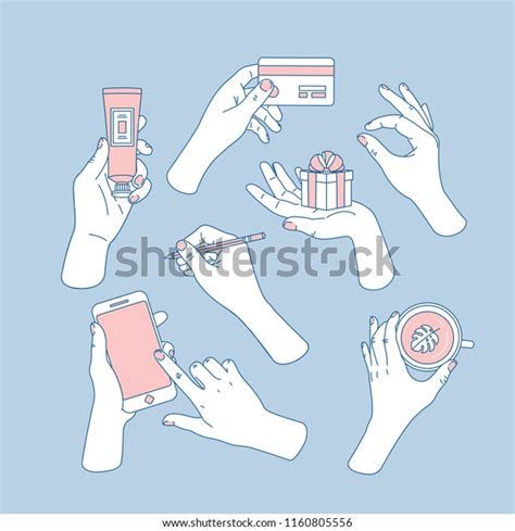 Women Hands Set Hands Holding Smartphone 库存矢量图（免版税）1160805556