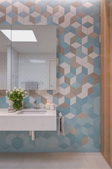 Blue And Gray Geometric Bathroom Tiles Interwar Heritage Home Turned