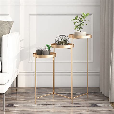 Gold Modern Freestanding 3 Tier Plant Stand In Metal Gold Homary