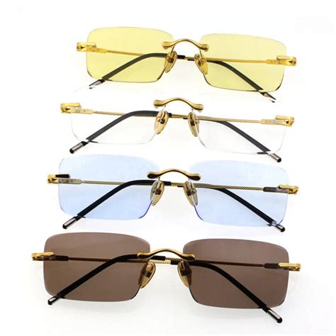 Vintage Rimless Sunglasses Men Women Natural Crystal Stone Sun Glasses