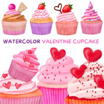 Watercolor Valentine Cupcake Clip Art Set By Studio Tpt