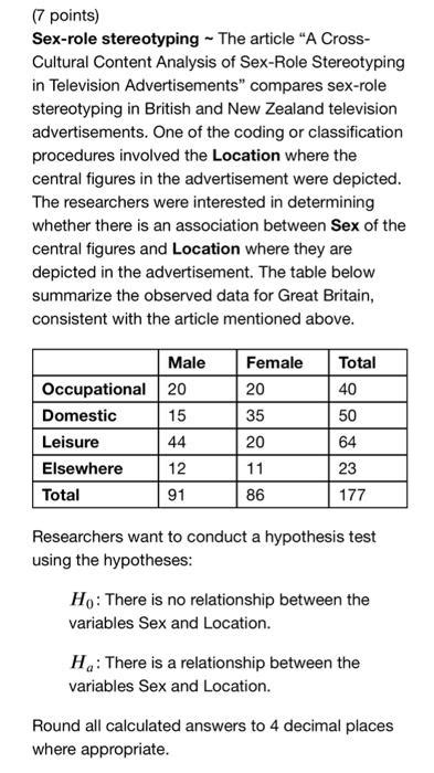 Solved 7 Points Sex Role Stereotyping The Article A