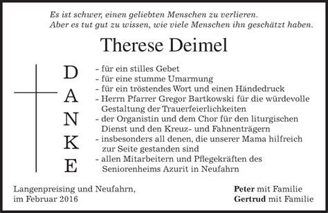 Traueranzeigen Von Therese Deimel Trauer Merkur De