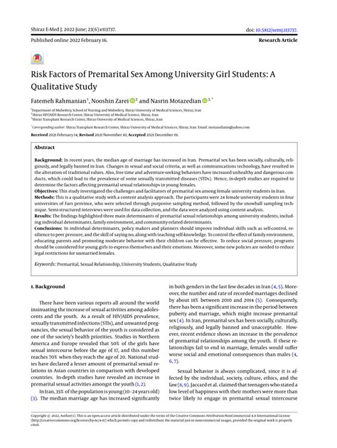 Pdf Risk Factors Of Premarital Sex Among University Girl Students A