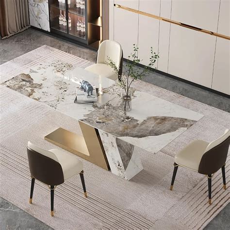 Luxotic Rectangle Modern Sintered Stone Top Dining Table For