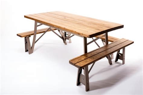 Premium Ai Image A Wooden Picnic Table With Two Benches