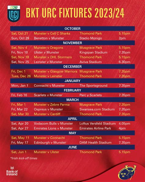 Munster Rugby Munster Rugbys 2023 24 Urc Fixtures Confirmed