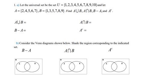 Solved 1 A Let The Universal Set Be The Set U