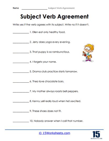 Subject Verb Agreement Worksheets 15