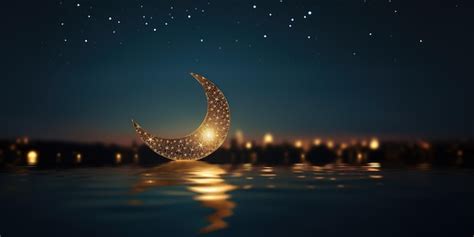 Premium AI Image | Islam crescent star in the night sky moon and bright ...