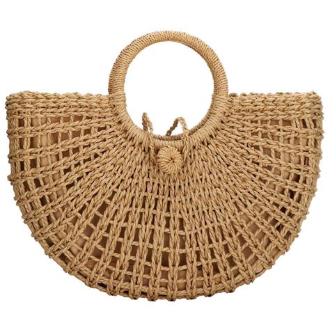 Straw Bag For Women Large Woven Bag Round Handle Ring Tote Retro Purse