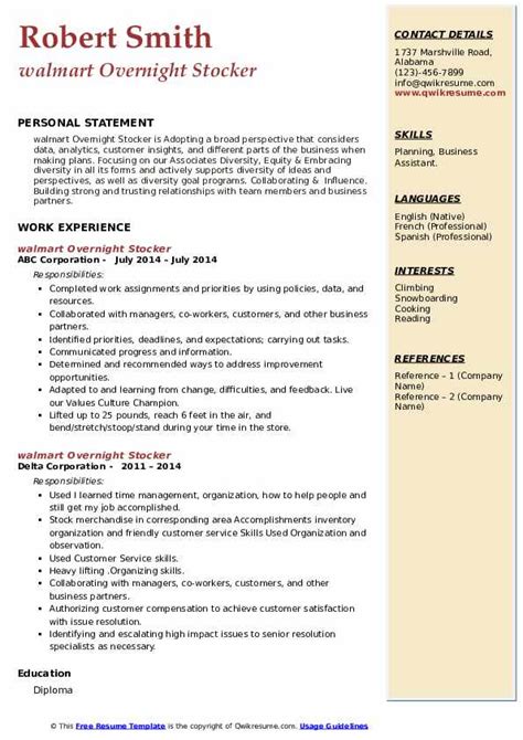 10 Walmart Overnight Stocker Resume Samples Templates For 2025