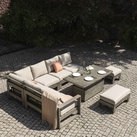 Montrose Aluminium Large Corner Casual Dining Set with Rising Table, B