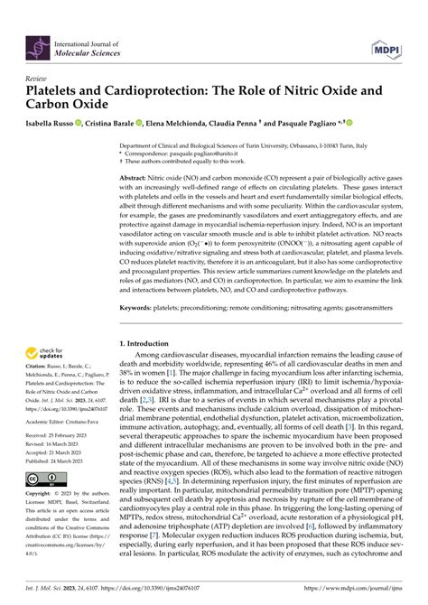 PDF Platelets And Cardioprotection The Role Of Nitric Oxide And