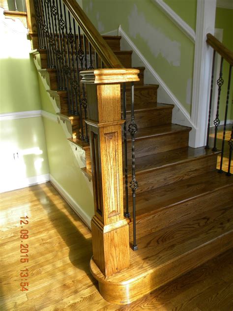 Wood Stairs And Rails And Iron Balusters Oak Stair And Rail Remodel