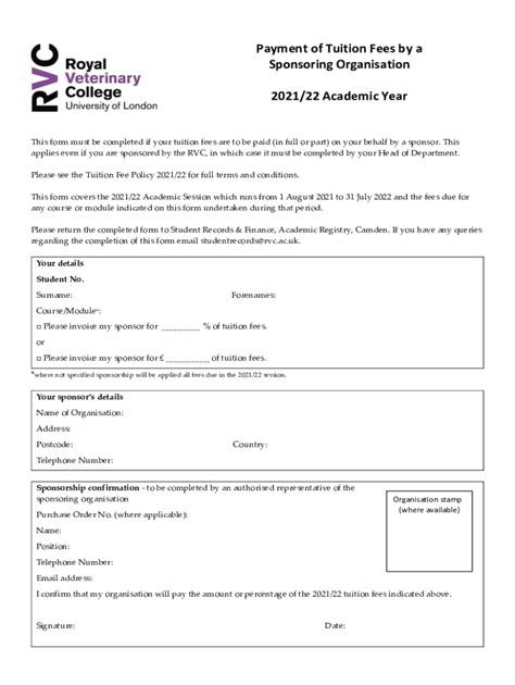 Fillable Online Payment Of Tuition Fees By A Sponsoring Organisation