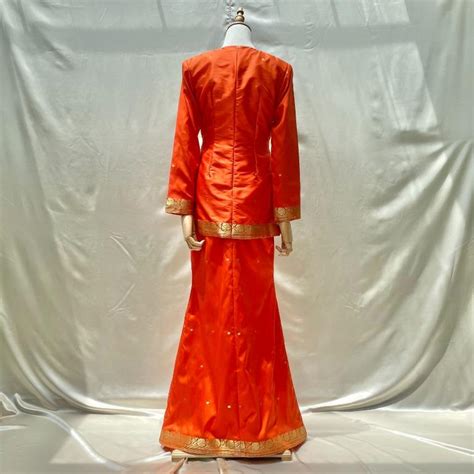 Baju Raya Orange Baju Kurung Moden Kain Duyung With Polyester