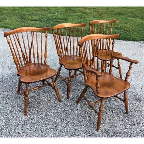 Vintage Ethan Allen Fiddleback Windsor Chairs Set Of 4 Chairish