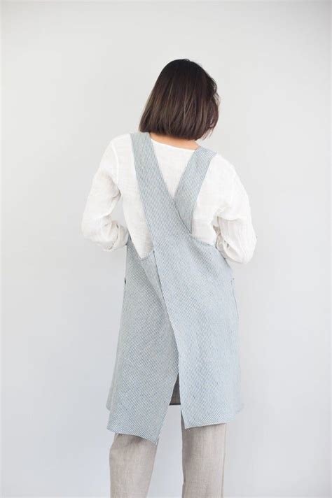 Linen Japanese Apron For Women Personalized Cross Back Apron Etsy