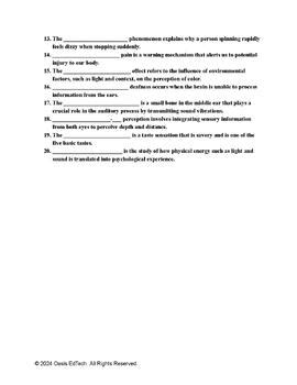 Ap Psychology Unit Sensation And Perception Quiz Worksheet By Oasis