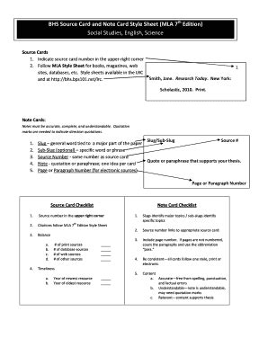 Fillable Online Bhs Source Card And Note Card Style Sheet Mla Th