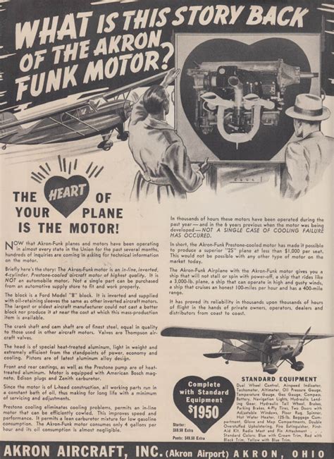 What Is The Story Back Of The Akron Funk Airplane Motor Ad 1940 Ford