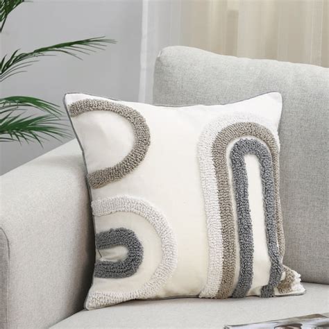 Galmaxs7 Boho Tufted Pillow Cover Gray Square Decorative Pillowcase For