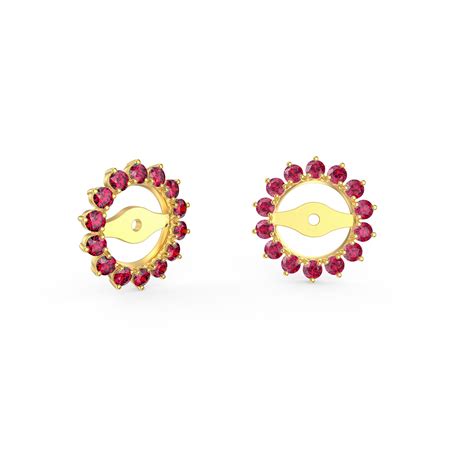 Fusion Diamond 18k Yellow Gold Stud Earrings Ruby Halo Jacket Setjian