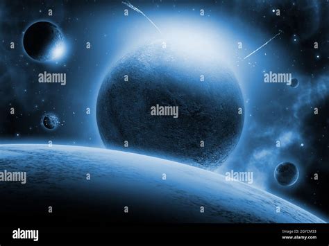 Space Background With Fictional Planets Stock Photo Alamy