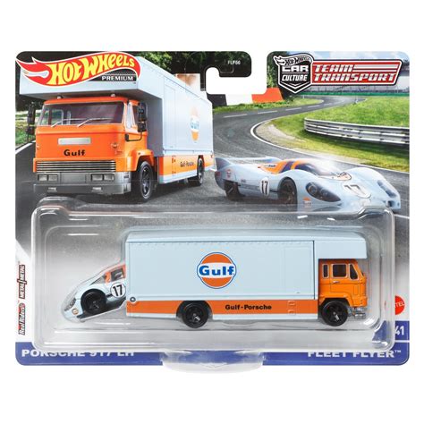 Set Masinute Hot Wheels Car Culture Team Transport Fleet Flyer Cu Masinuta Porsche EH