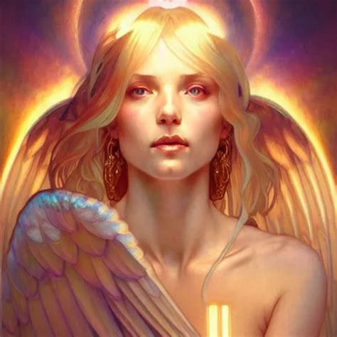 Winged Girl Angel With Blonde Hair And Glowing Halo Stable Diffusion